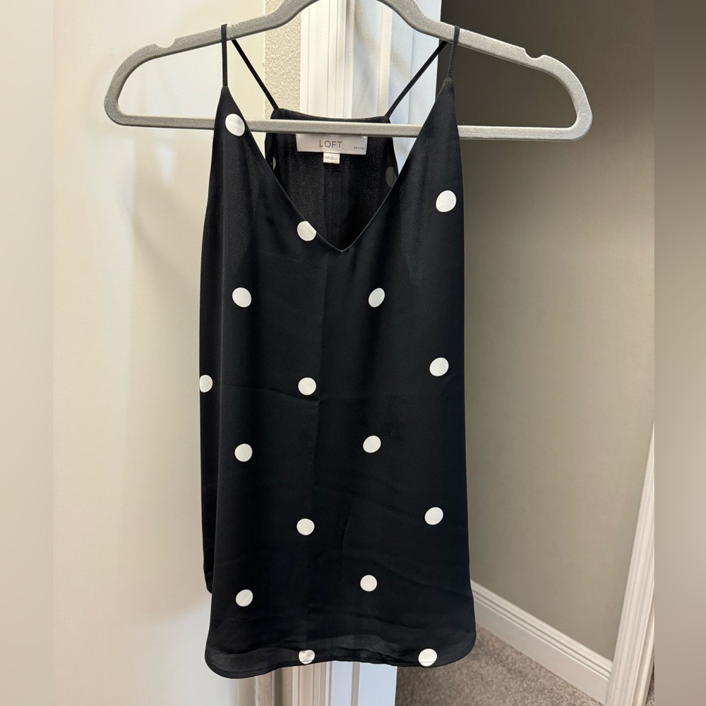 Like new Loft blank and white polka dot cami blouse